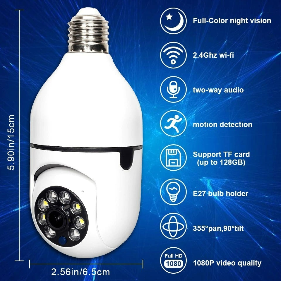 1080P WiFi Bulb CCTV Camera – 360° Smart Home Security Camera with Night Vision & Motion Detection