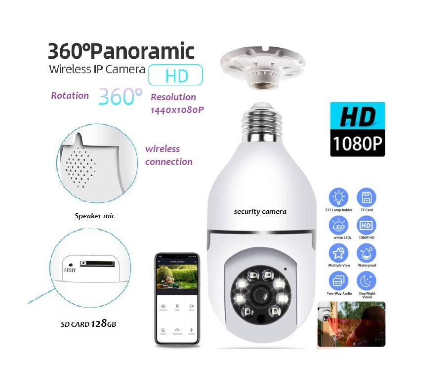 1080P WiFi Bulb CCTV Camera – 360° Smart Home Security Camera with Night Vision & Motion Detection
