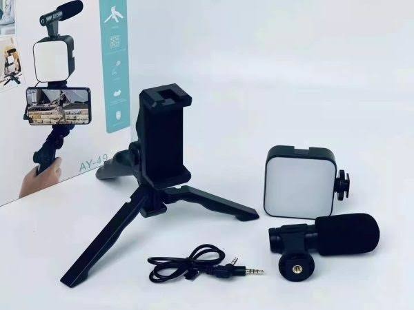 AY49 Mobile Vlogging Kit with Tripod, LED Light, Microphone & Bluetooth Remote – Video Making Kit for YouTube, TikTok & Live Streaming