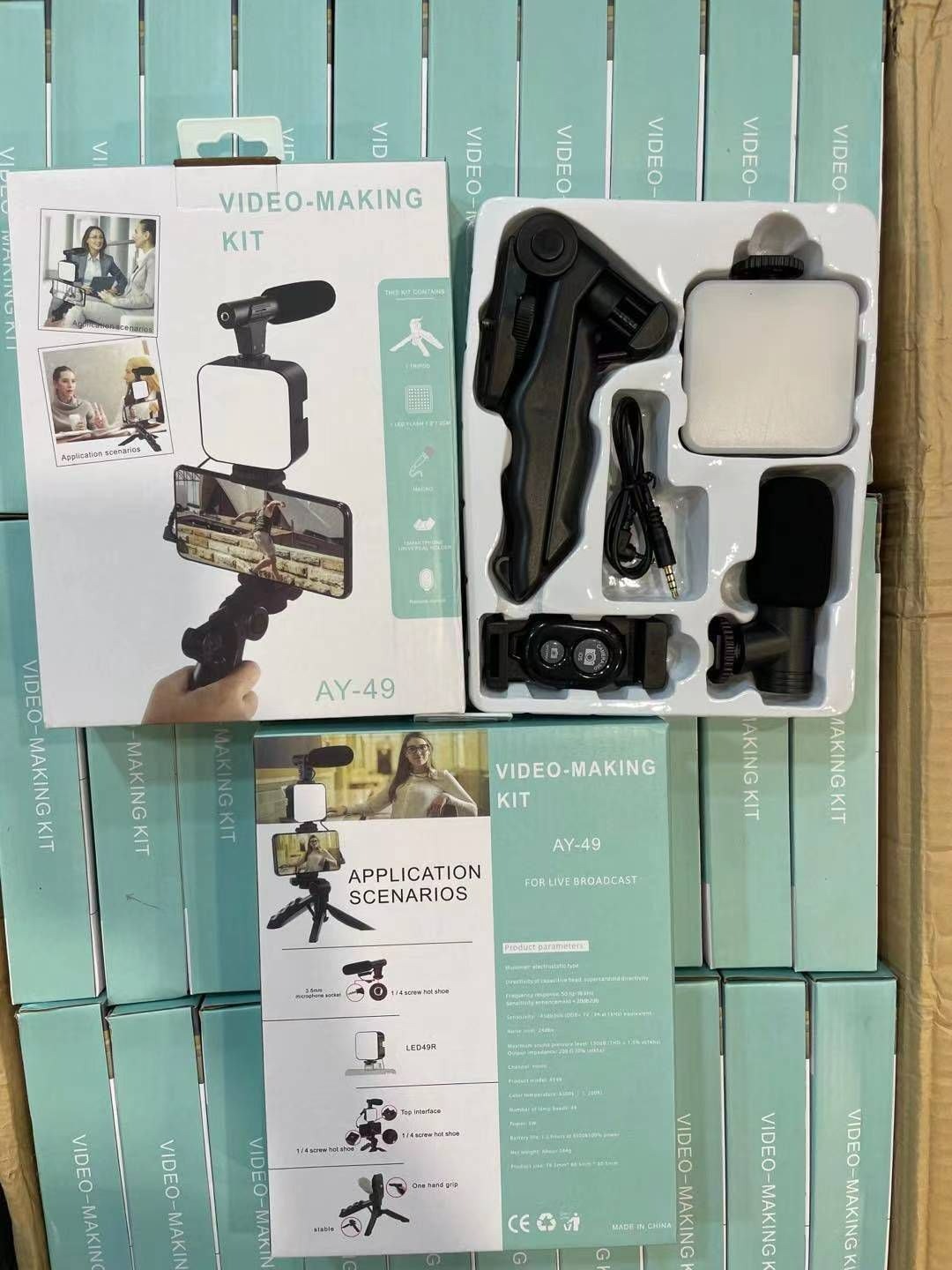 AY49 Mobile Vlogging Kit with Tripod, LED Light, Microphone & Bluetooth Remote – Video Making Kit for YouTube, TikTok & Live Streaming