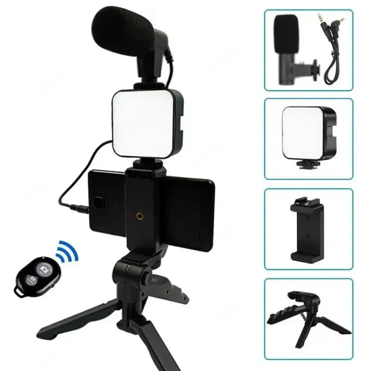 AY49 Mobile Vlogging Kit with Tripod, LED Light, Microphone & Bluetooth Remote – Video Making Kit for YouTube, TikTok & Live Streaming
